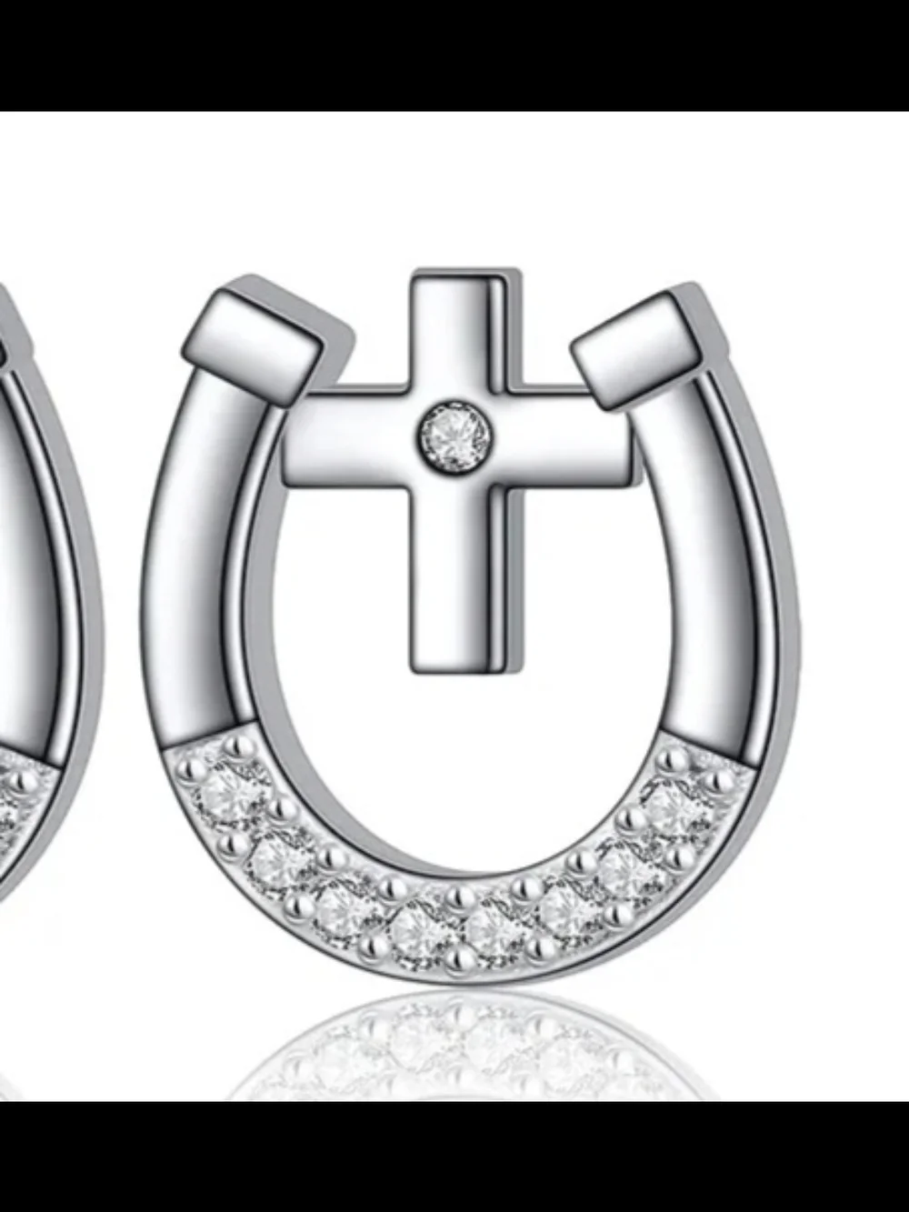 Silver Cross Horseshoe Stud Earrings - Elegant Women's Jewelry